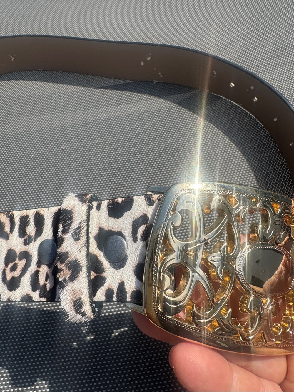 Leopard Print Belt with Ornate Gold Buckle - Picture 6 of 9